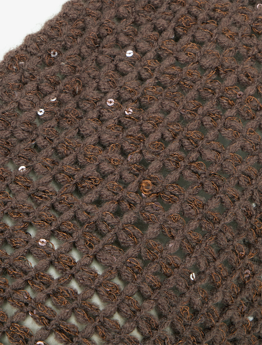 Poncho asymétrique à détail sequins - Marron - 3