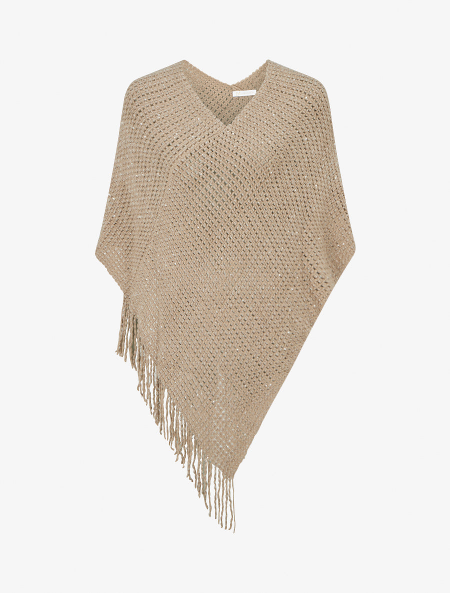 Poncho asymétrique à détail sequins - Beige - 1