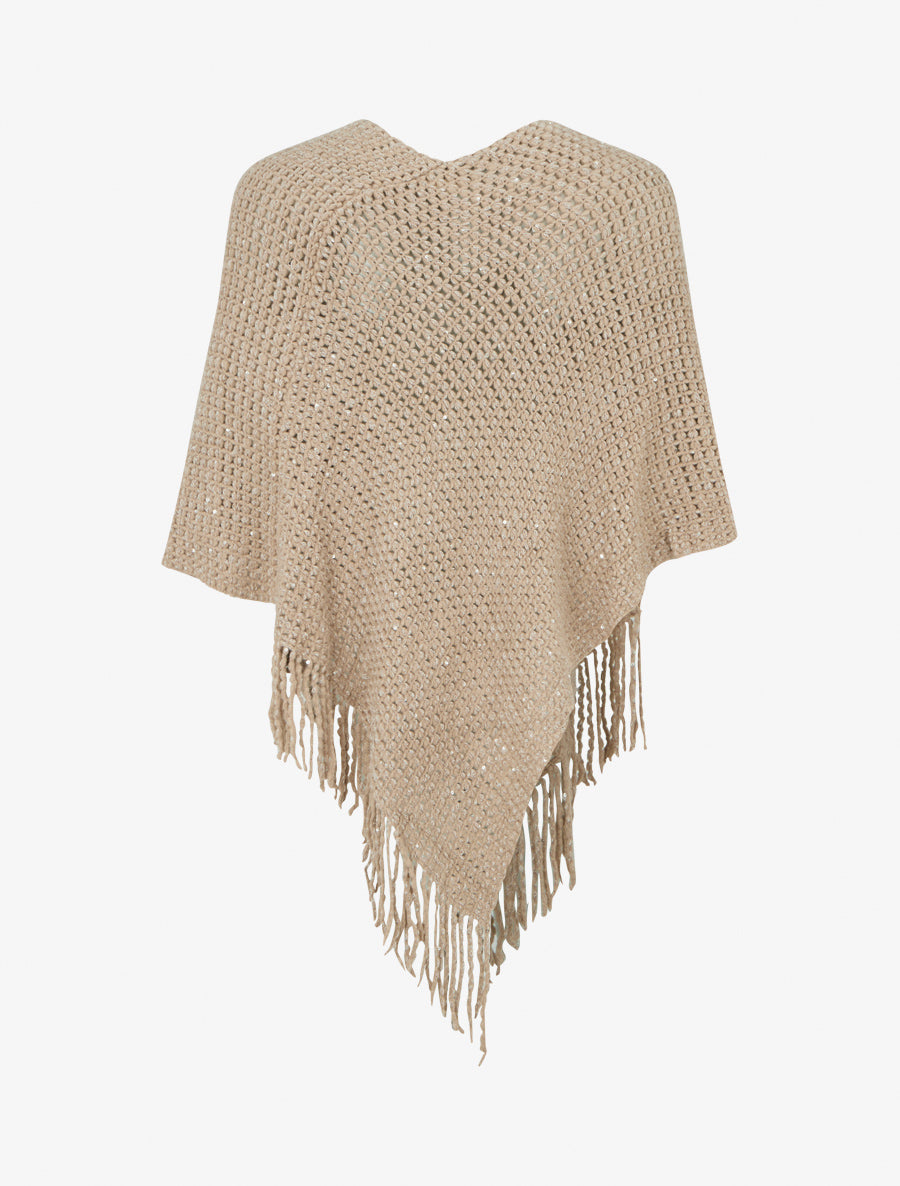 Poncho asymétrique à détail sequins - Beige - 2