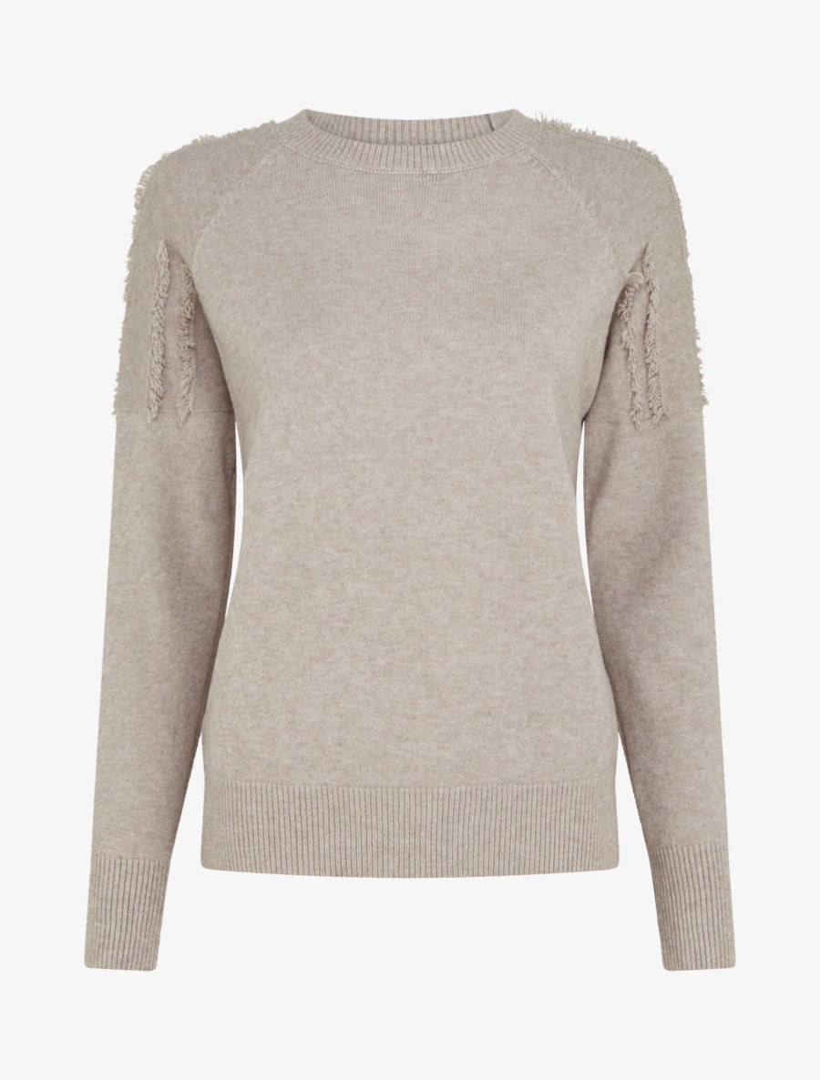 Pull uni à détail effiloché - Taupe - 1