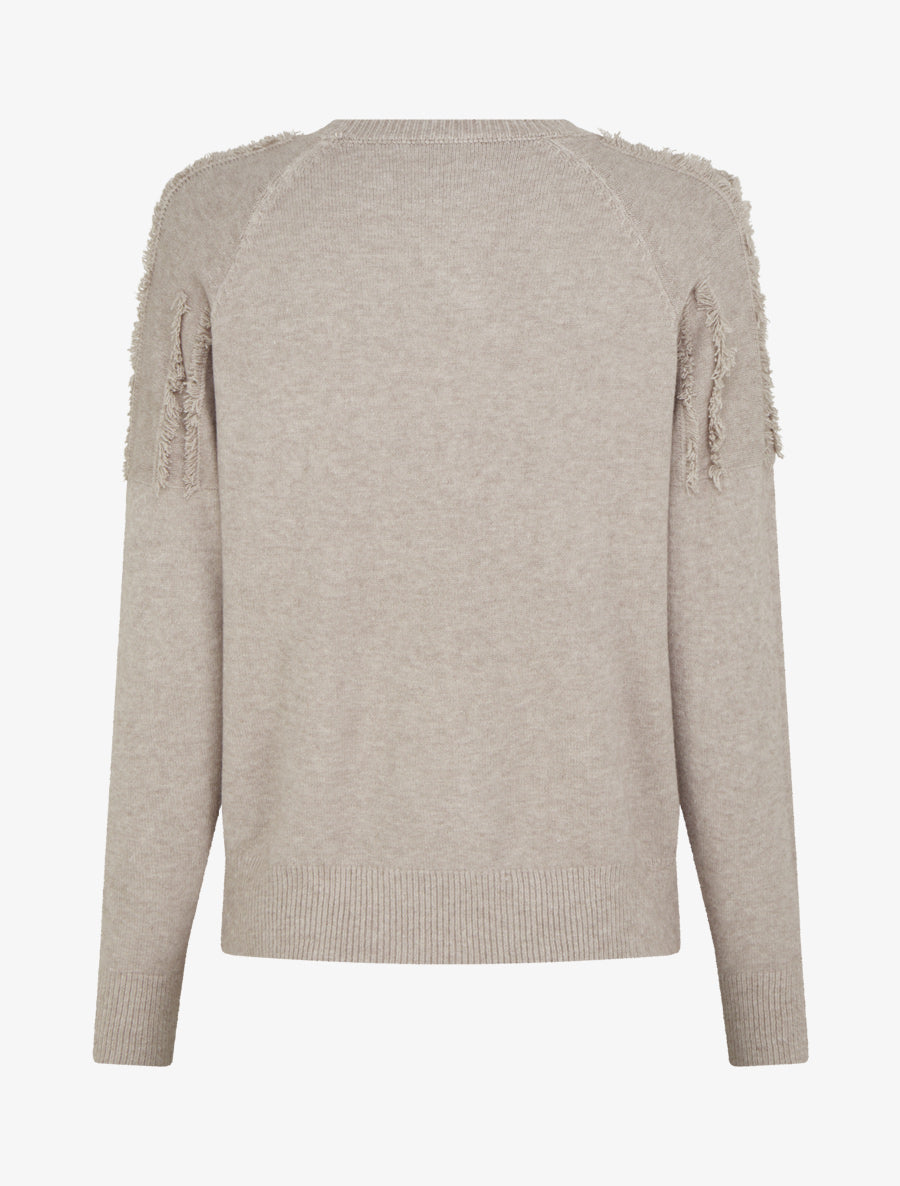 Pull uni à détail effiloché - Taupe - 2