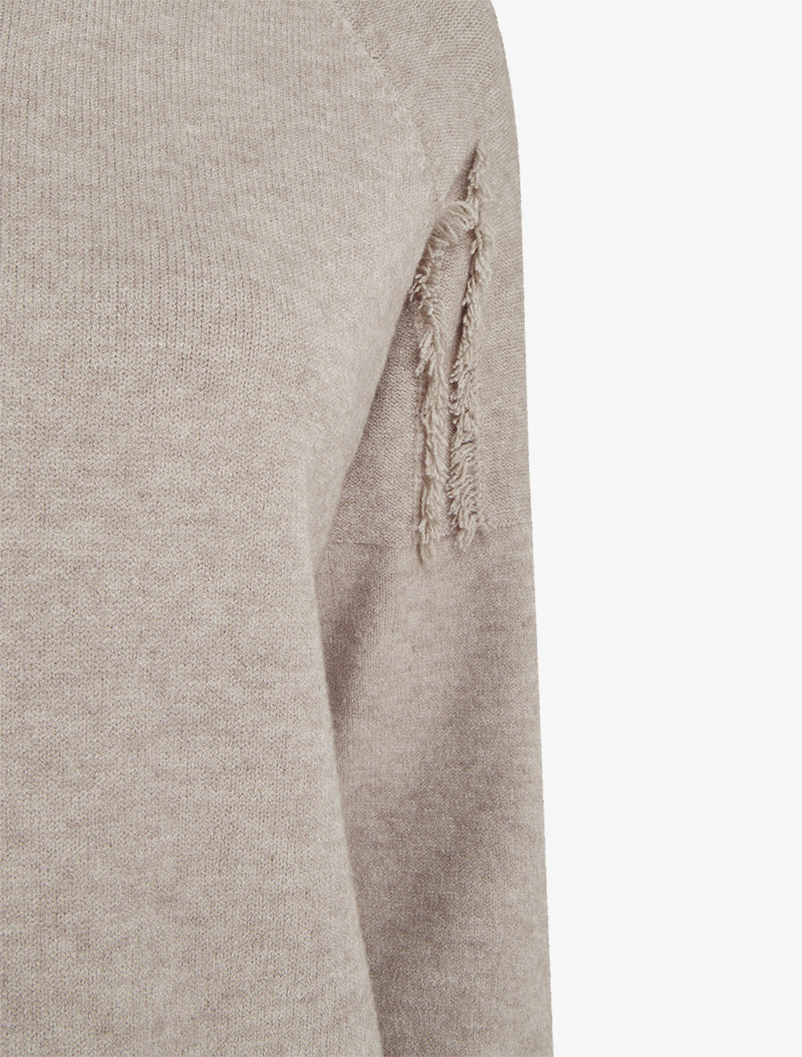 Pull uni à détail effiloché - Taupe - 3