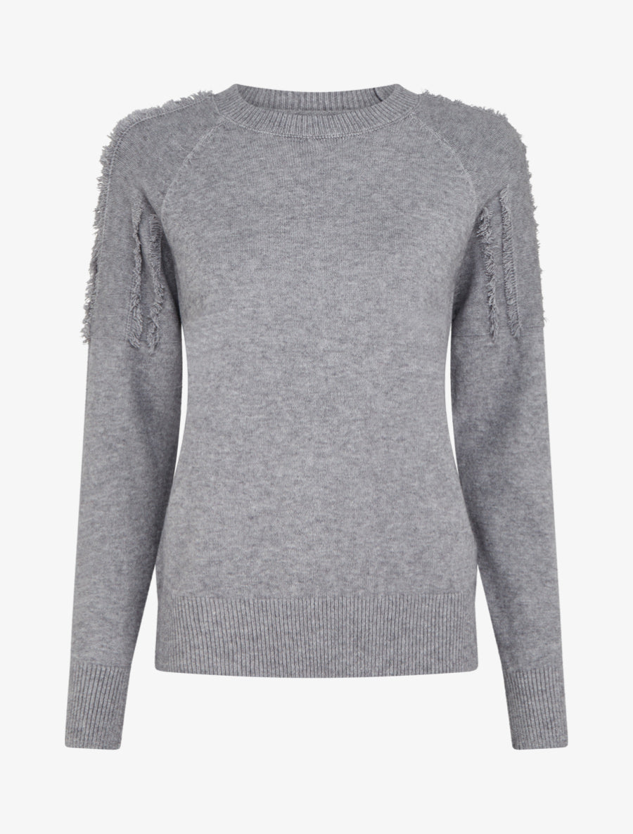 Pull uni à détail effiloché - Gris - 1