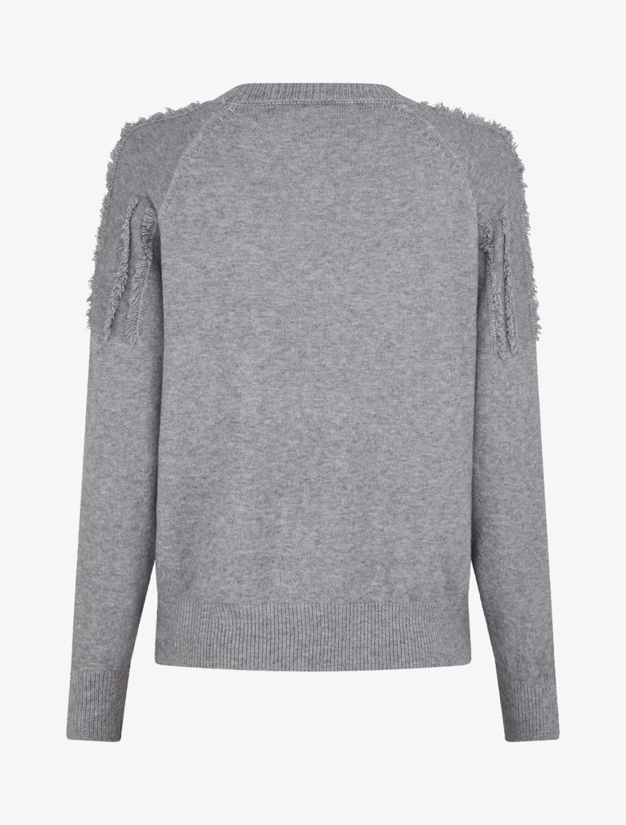 Pull uni à détail effiloché - Gris - 2