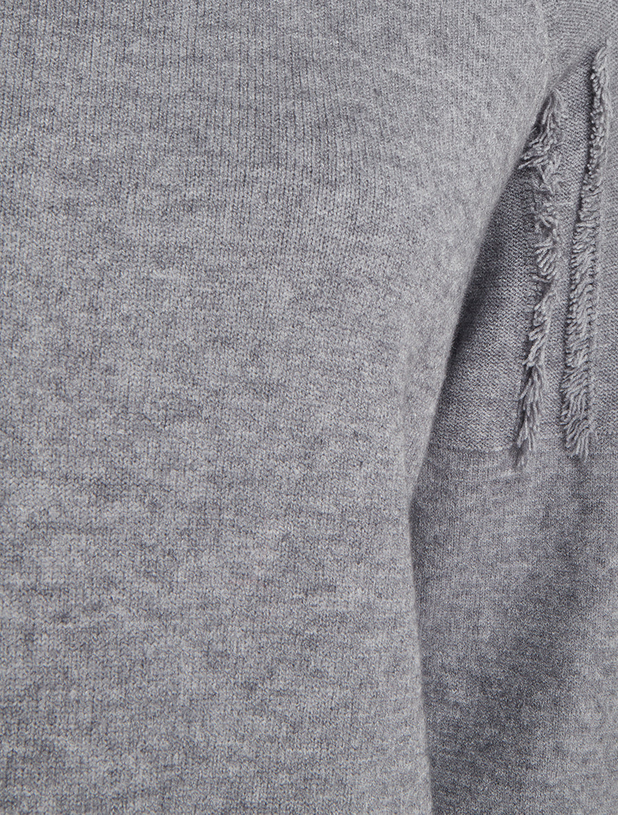 Pull uni à détail effiloché - Gris - 3