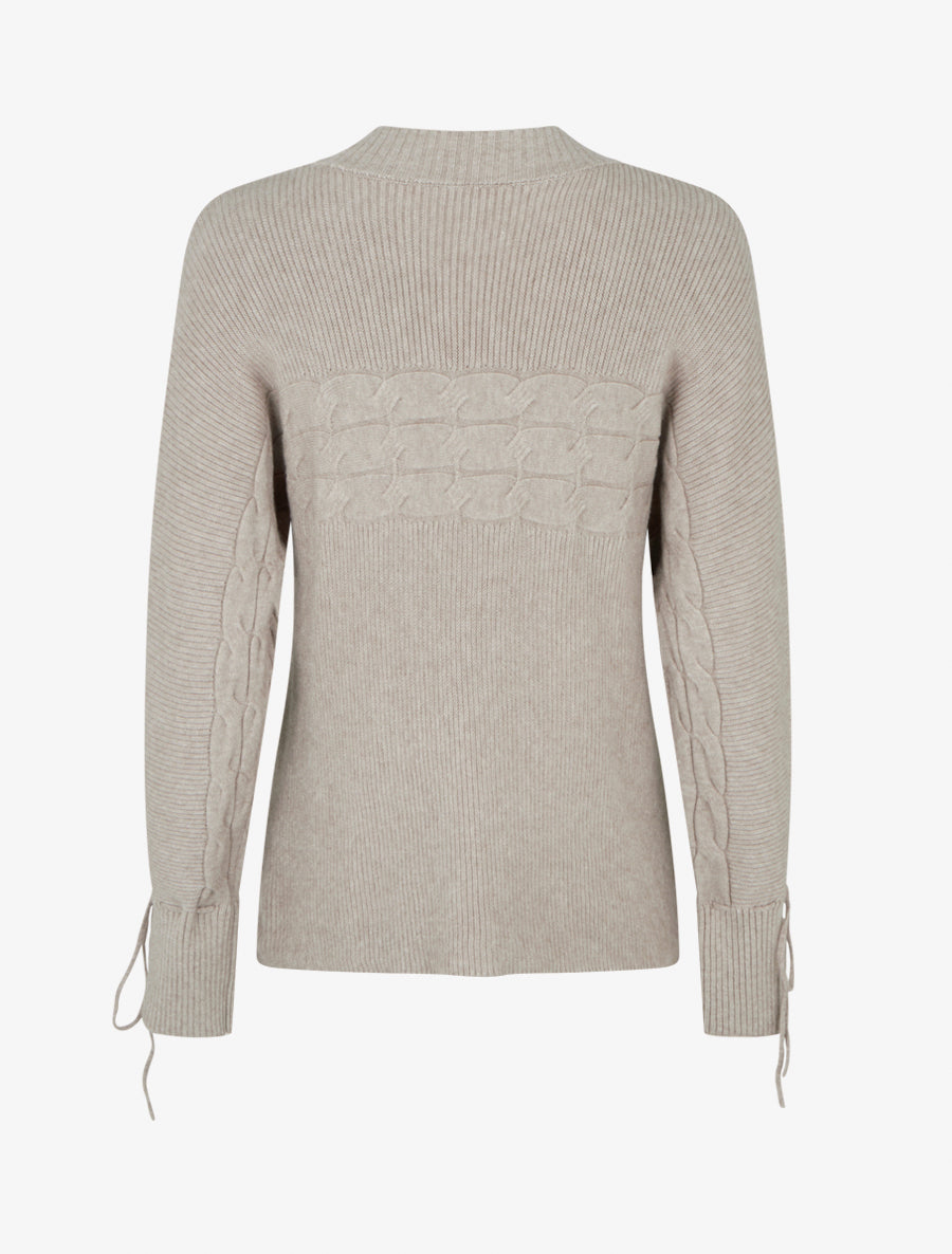 Pull ajusté à col montant et liens aux poignets - Taupe clair - 2