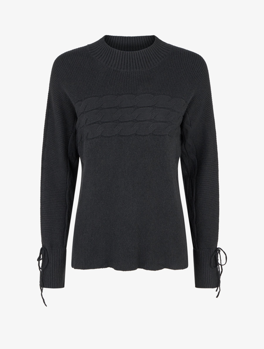 Pull ajusté à col montant et liens aux poignets - Noir - 1
