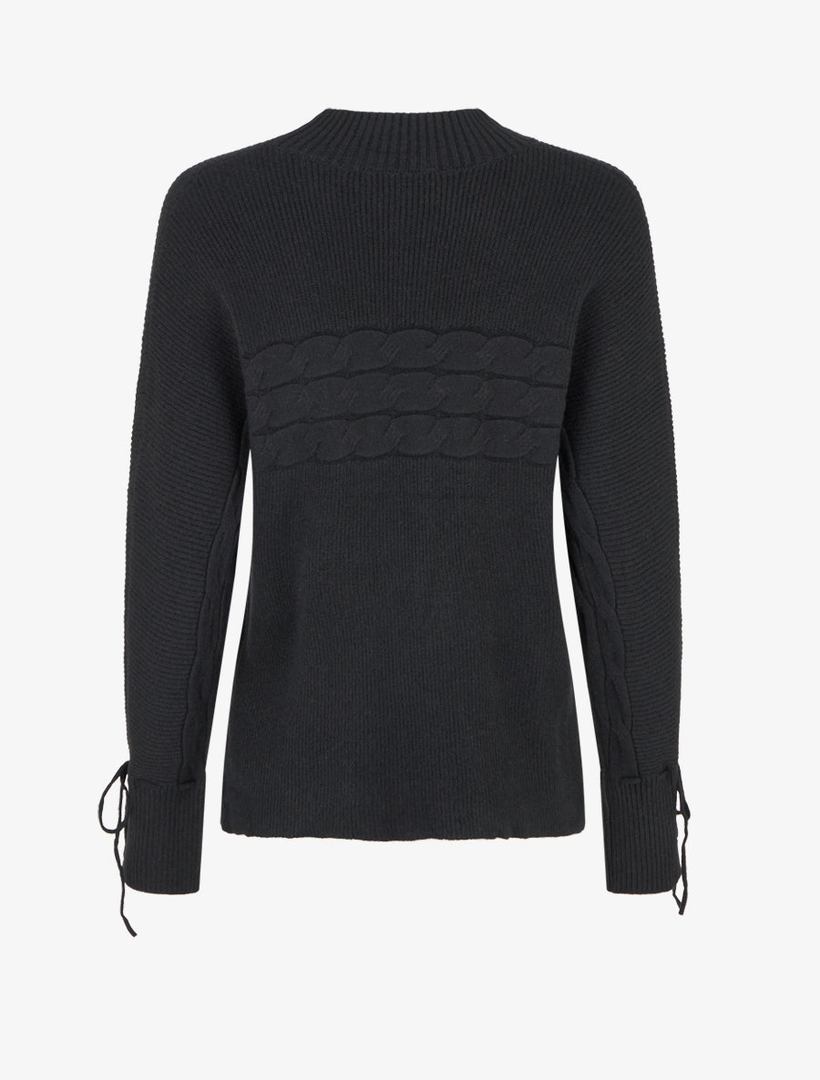 Pull ajusté à col montant et liens aux poignets - Noir - 2