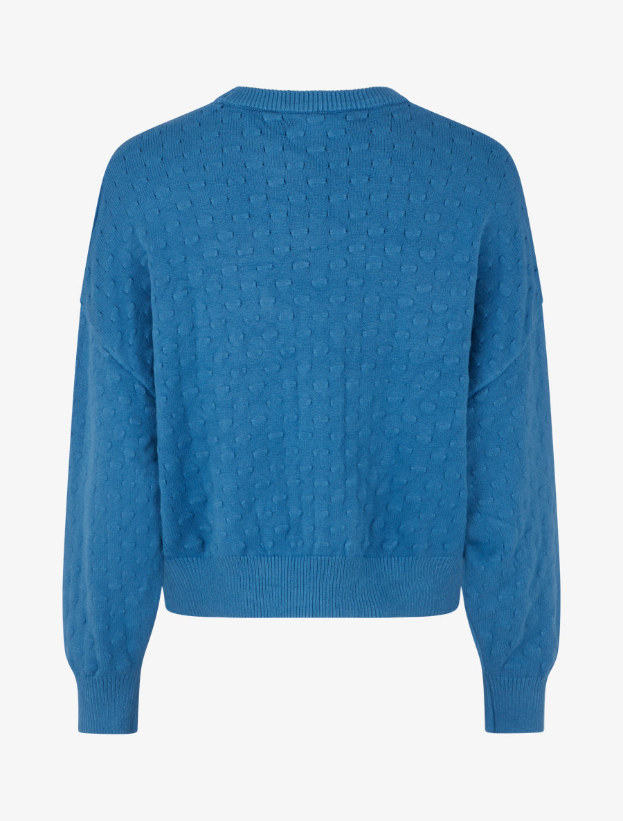 Pull court et ample en maille texturée - Bleu charrette - 2
