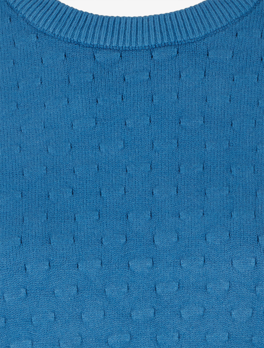 Pull court et ample en maille texturée - Bleu charrette - 3