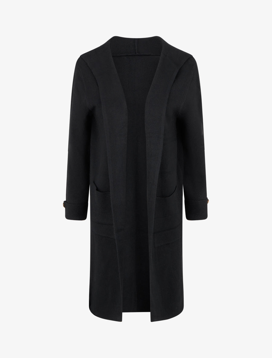 Gilet droit long à capuche - Noir - 1