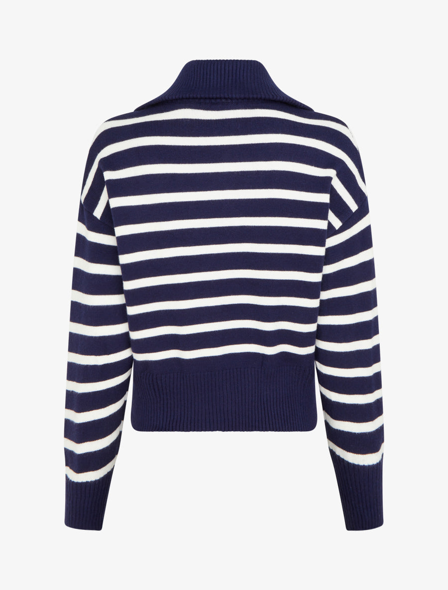 Pull rayé à col zippé - Marine - 2