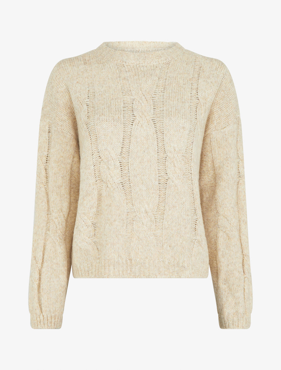 Pull uni à motif torsade - Beige - 1