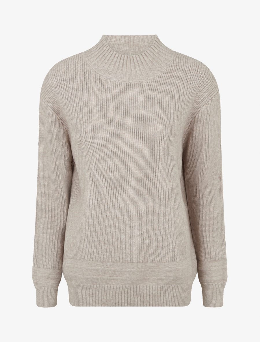 Pull droit uni côtelé - Taupe - 1