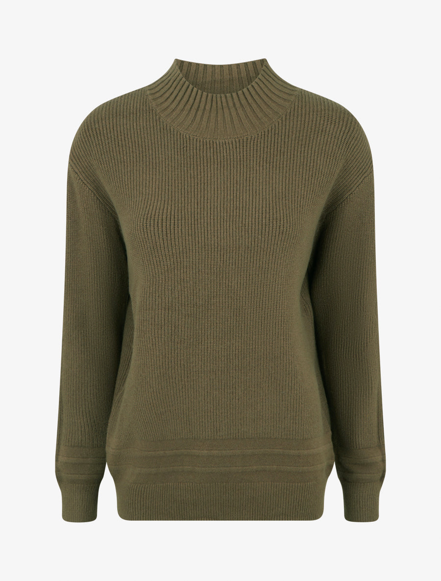 Pull droit uni côtelé - Kaki - 1