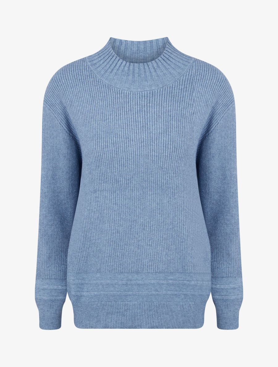 Pull droit uni côtelé - Bleu - 1