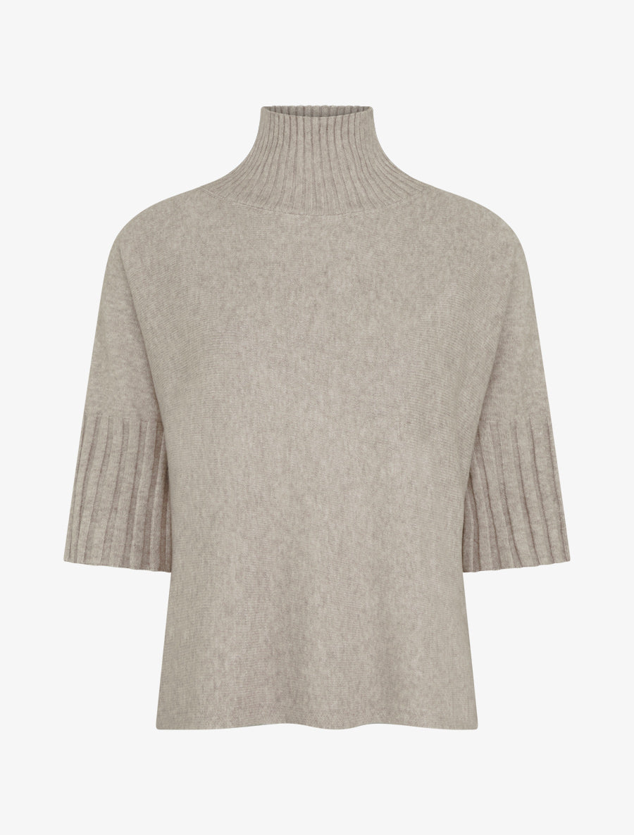 Pull coupe carrée à manches courtes - Taupe clair - 1