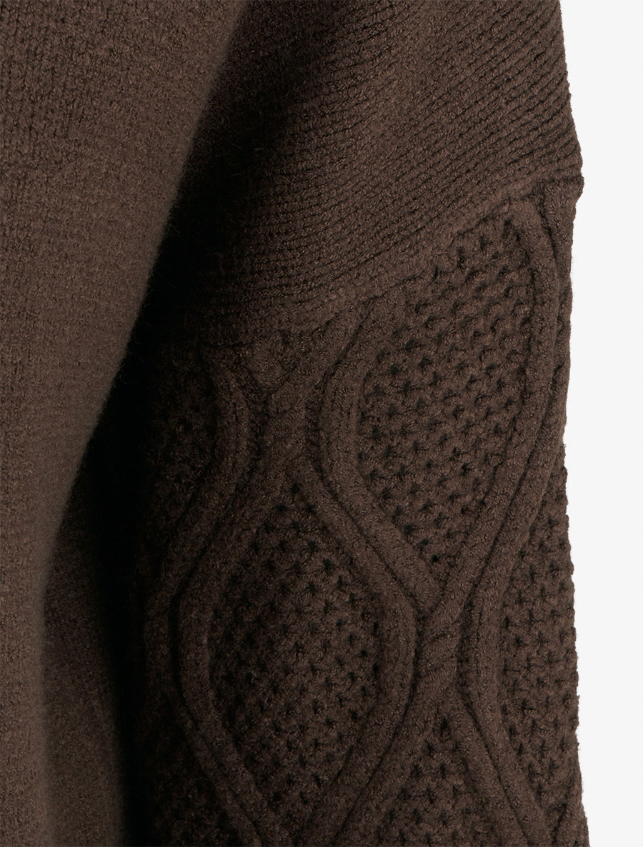 Pull uni à manches ajourées - Marron - 3