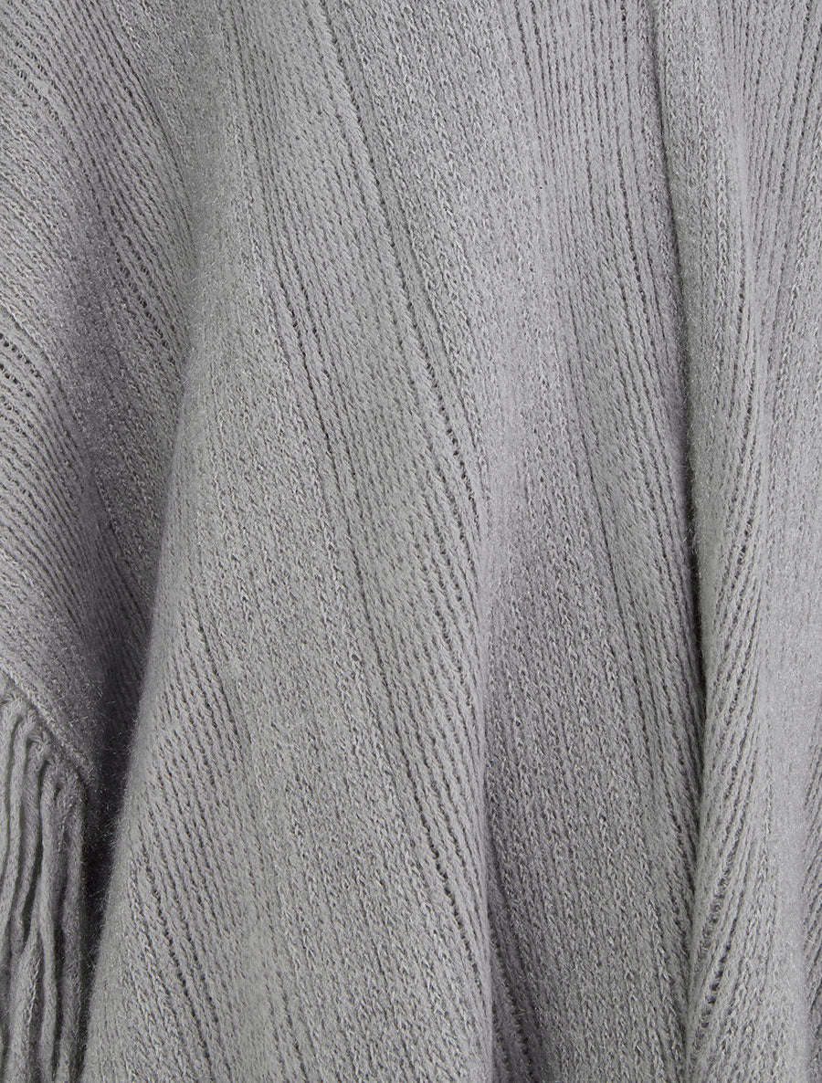 Poncho mi-long uni à franges - Gris - 3