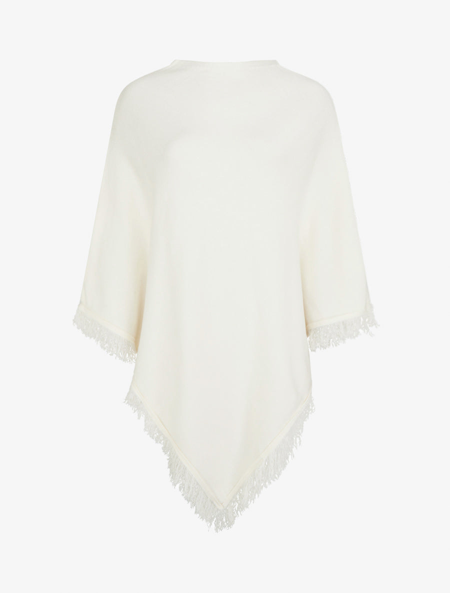 Poncho en maille à franges - Blanc - 1