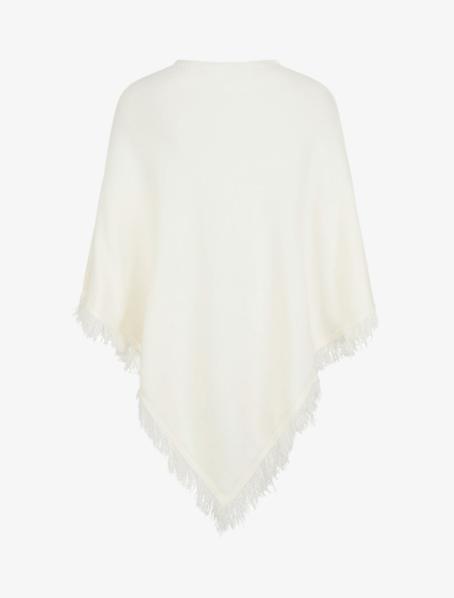 Poncho en maille à franges - Blanc - 2