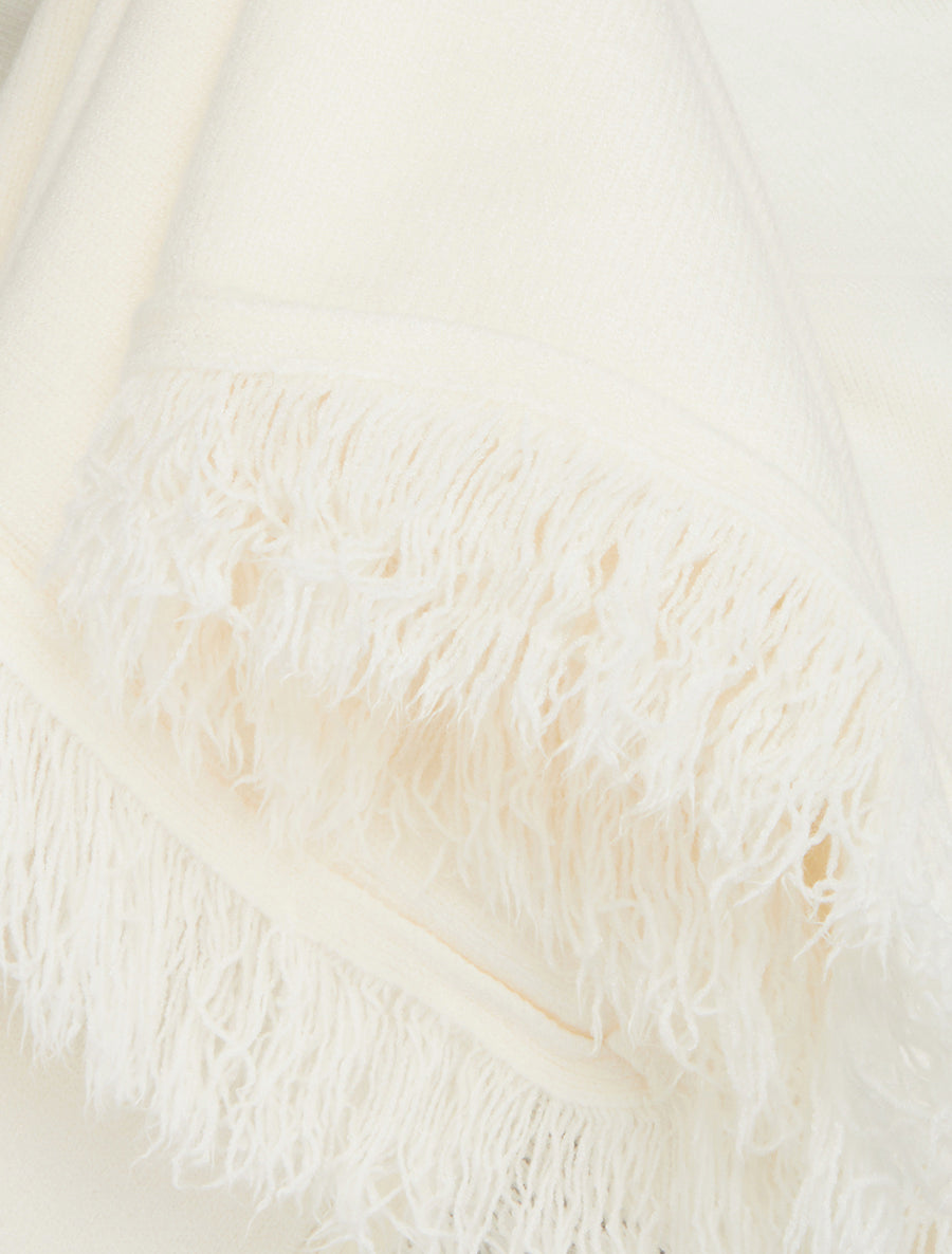 Poncho en maille à franges - Blanc - 3