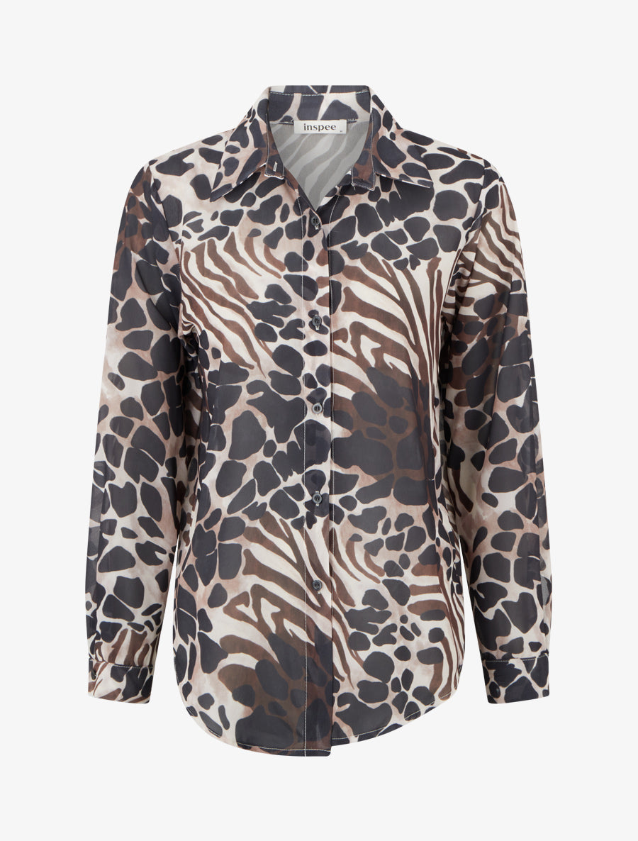 Chemise transparente droite imprimé animal - Noir - 1