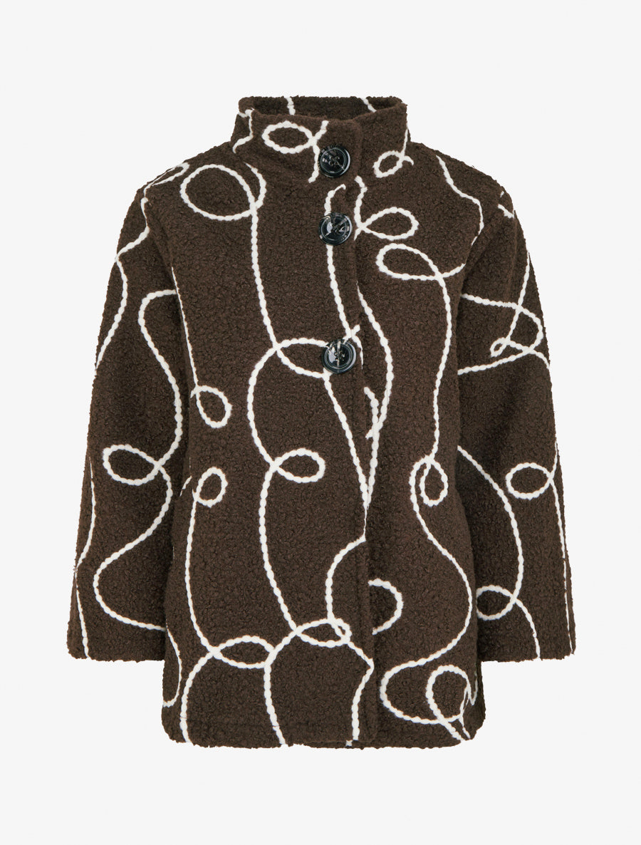 Blouson effet laine bouclée à motif fantaisie - Marron foncé - 1