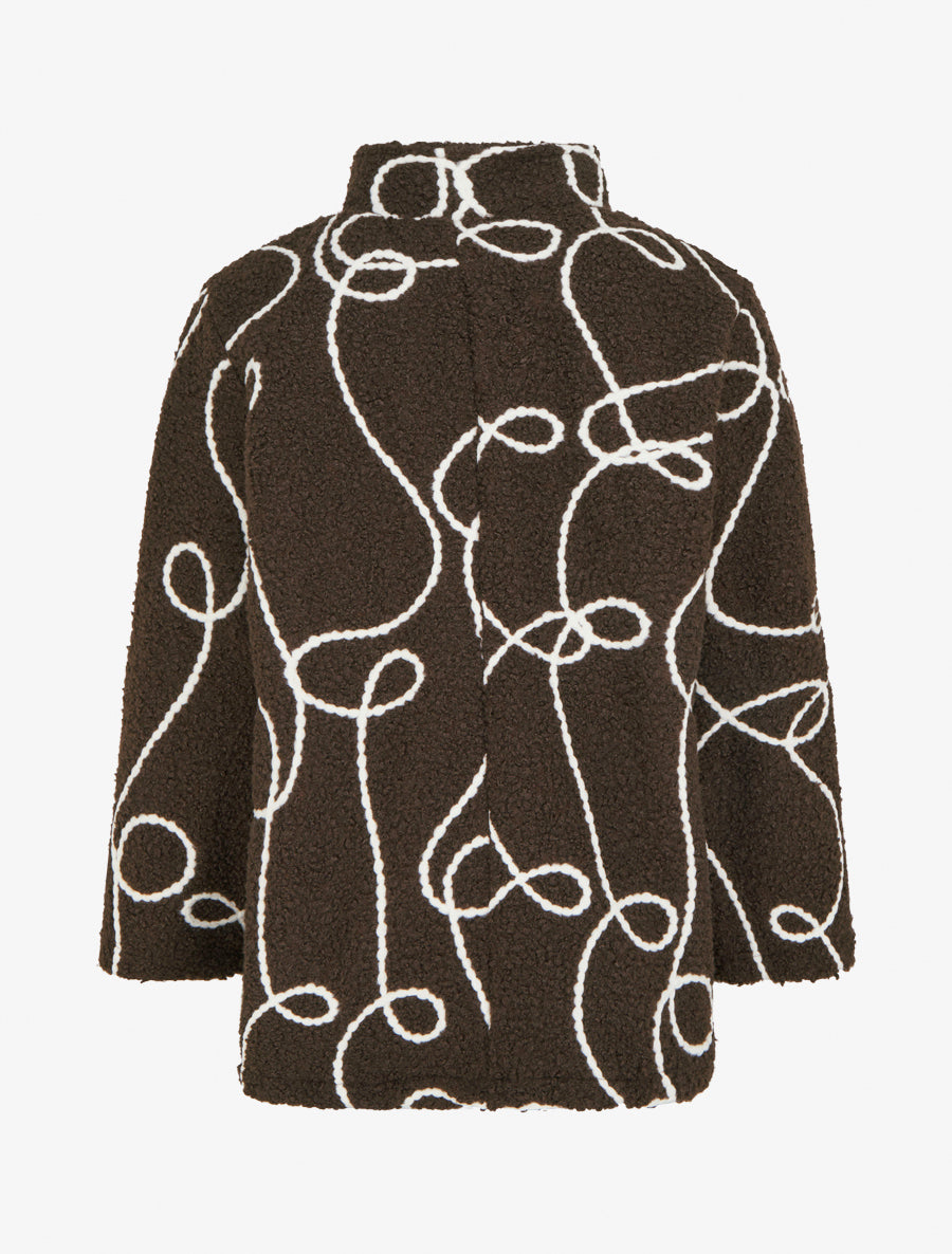 Blouson effet laine bouclée à motif fantaisie - Marron foncé - 2