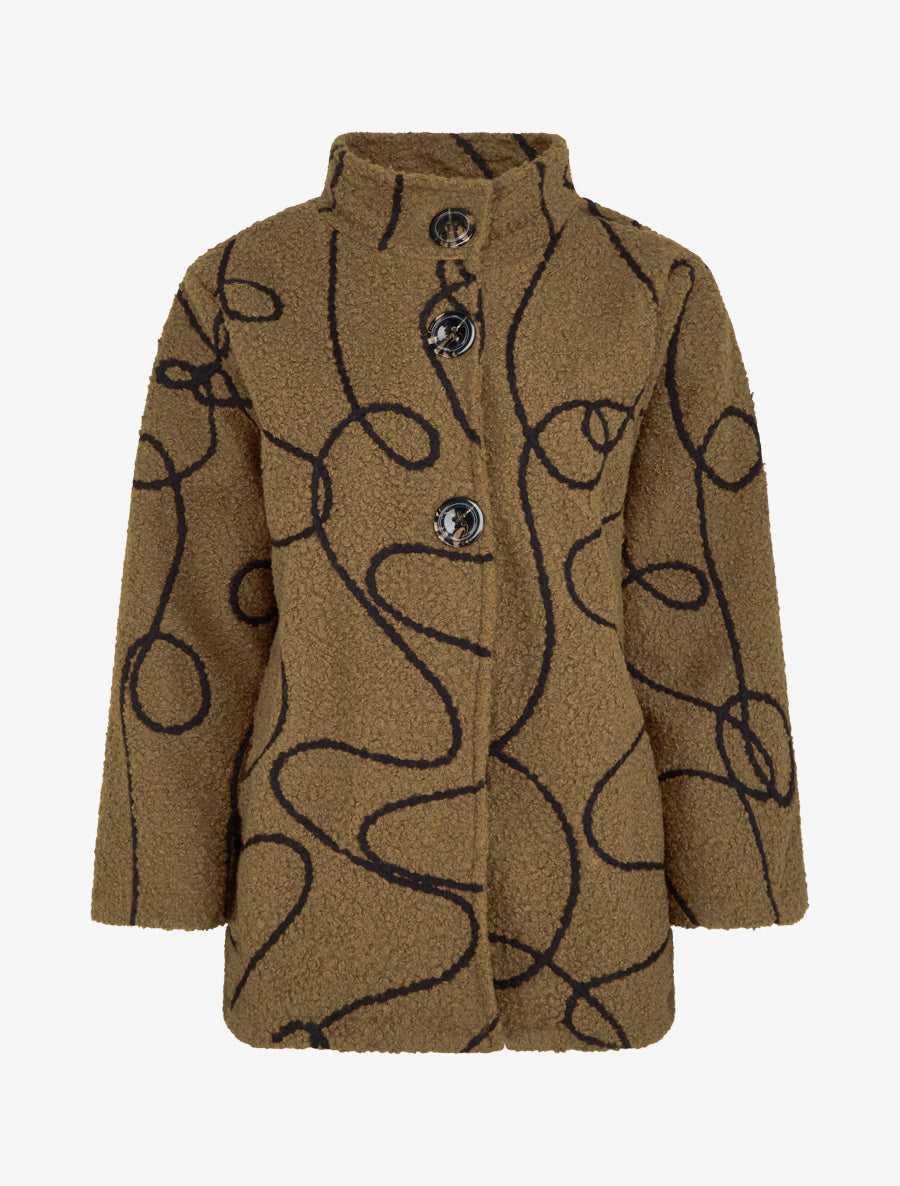 Blouson effet laine bouclée à motif fantaisie - Marron clair - 1