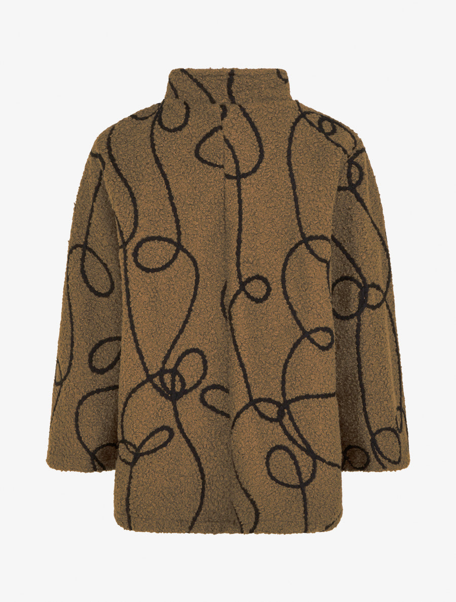 Blouson effet laine bouclée à motif fantaisie - Marron clair - 2