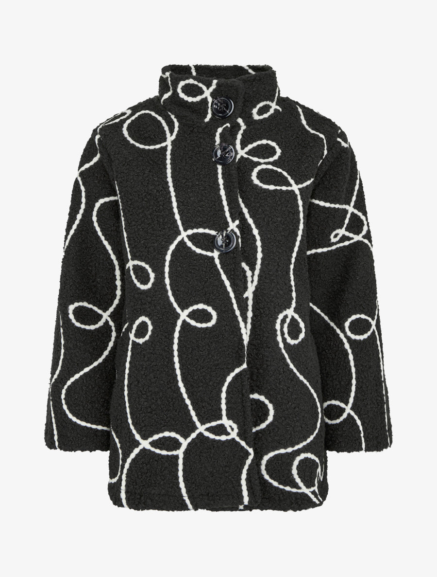 Blouson effet laine bouclée à motif fantaisie - Noir - 1