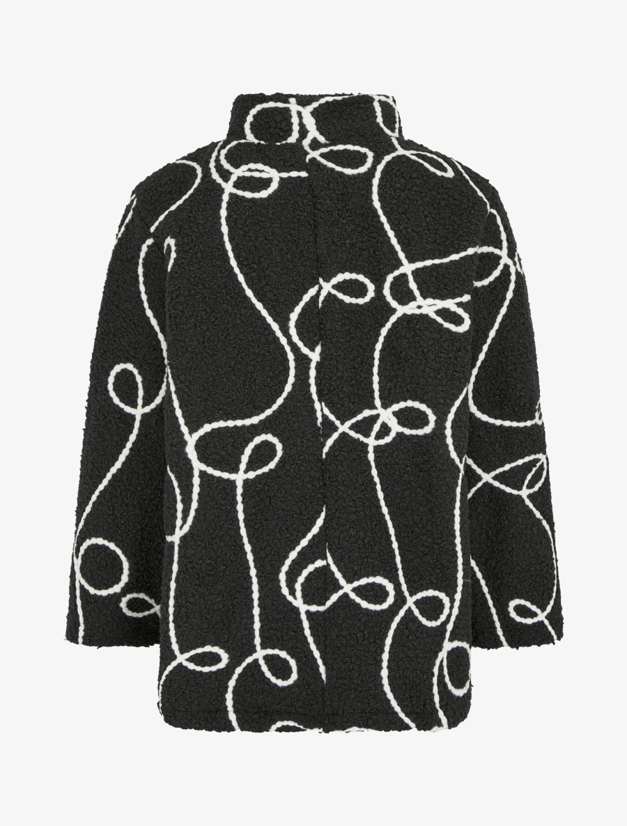 Blouson effet laine bouclée à motif fantaisie - Noir - 2
