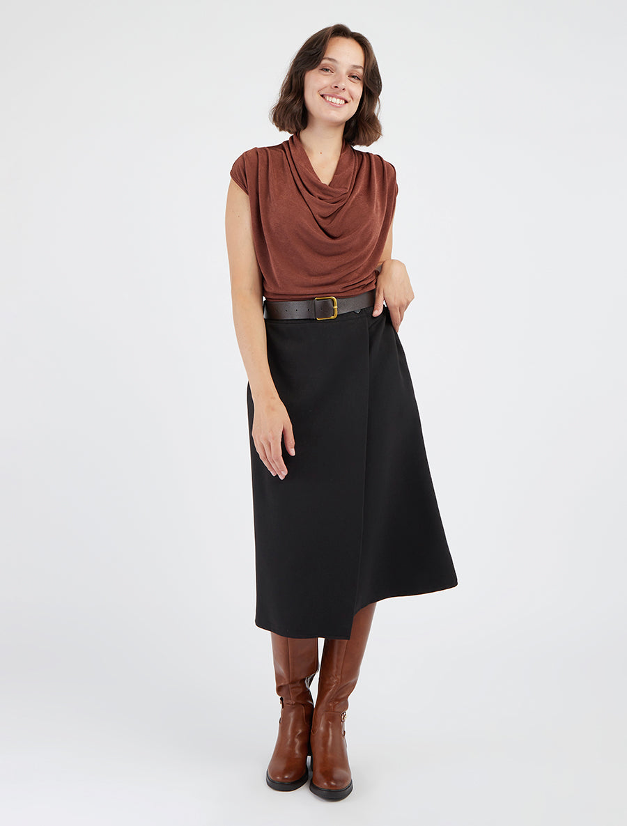 Jupe mi-longue style portefeuille - Noir