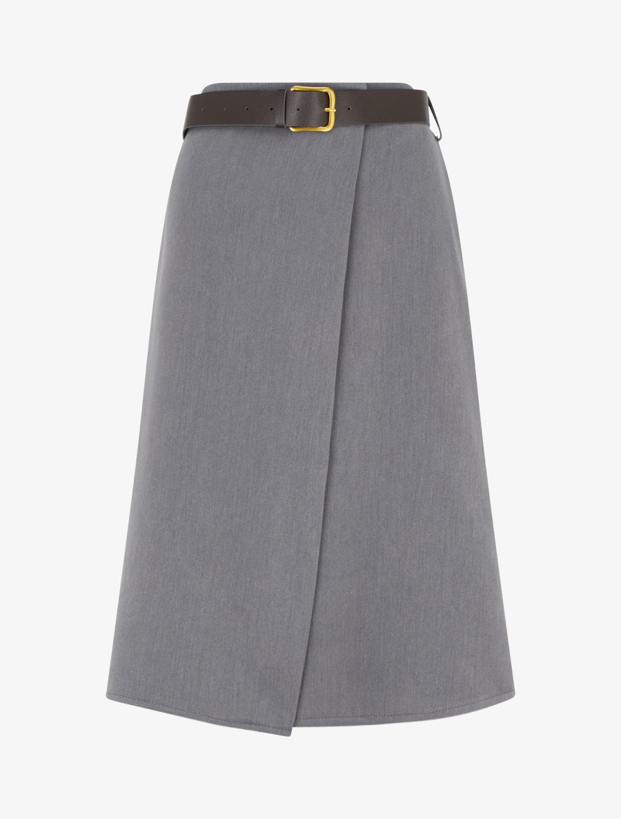 Jupe mi-longue style portefeuille - Gris foncé - 1