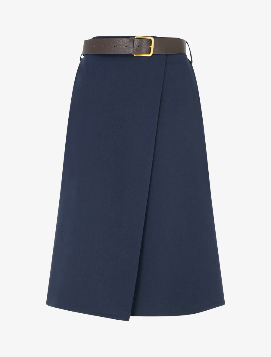 Jupe mi-longue style portefeuille - Marine - 1