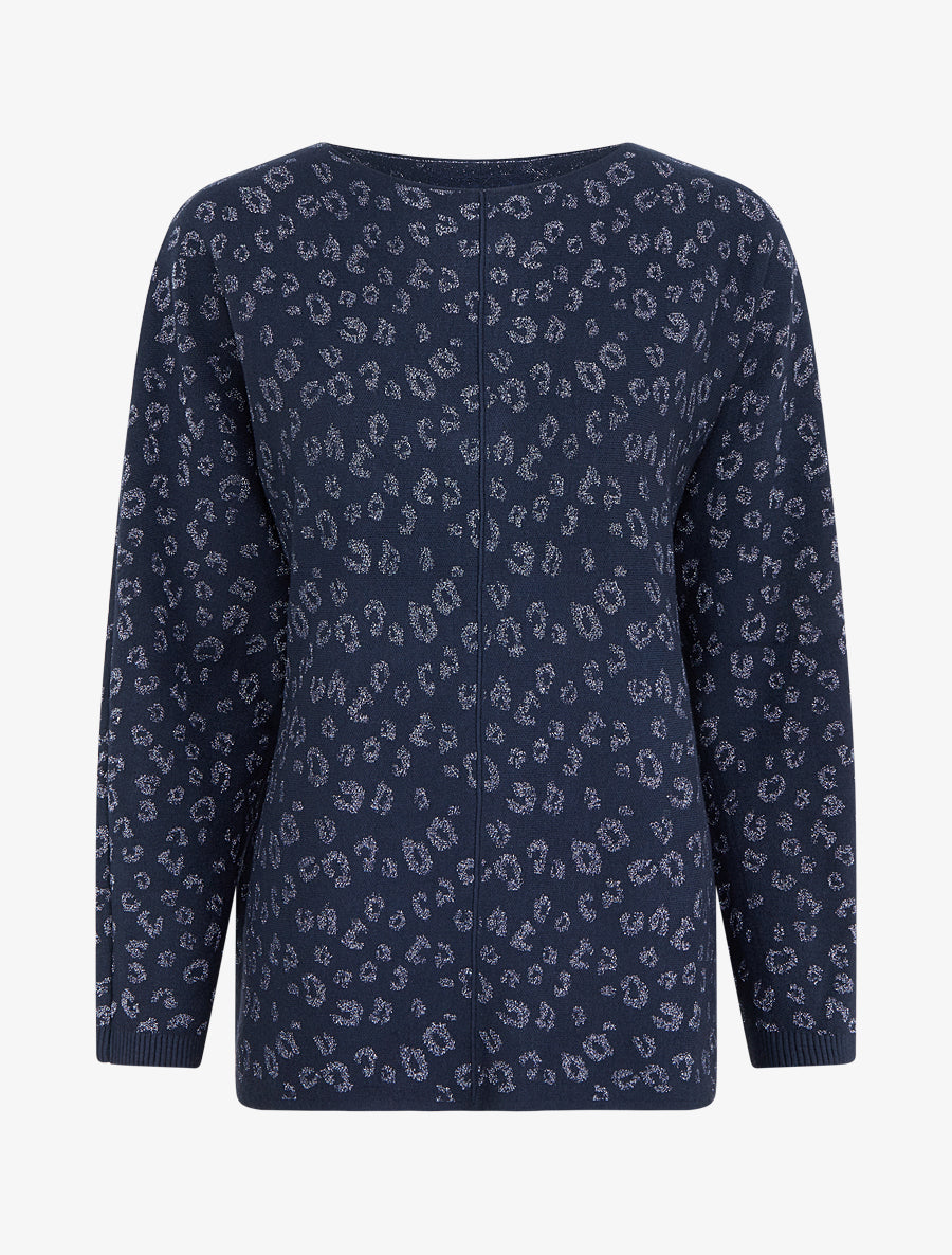 Pull imprimé léopard irisé - Marine - 1
