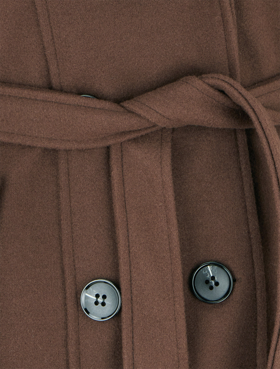 Manteau à col en fourrure synthétique amovible - Marron - 3