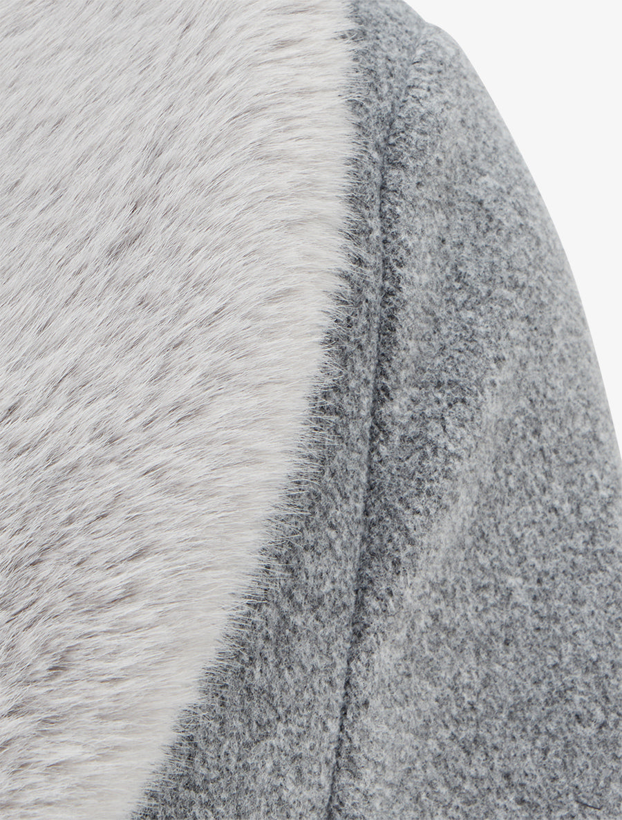 Manteau à col en fourrure synthétique amovible - Gris - 3