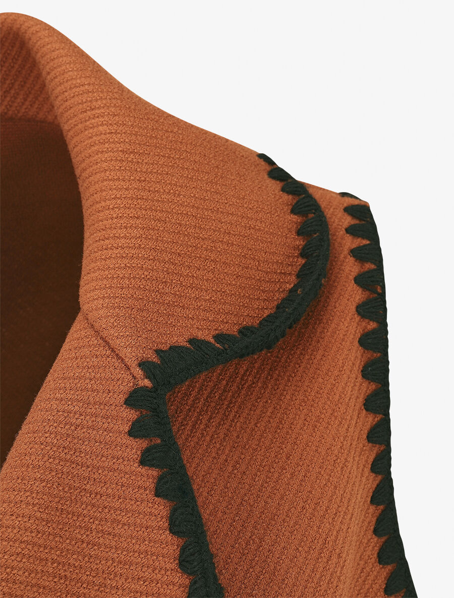 Gilet long sans manches à détail brodé - Rouille - 3