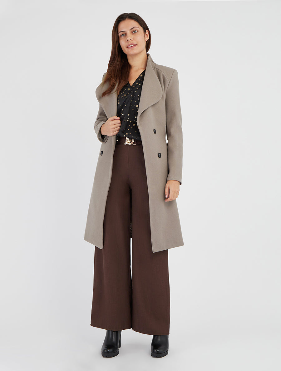Manteau long cintré à boutons - Taupe - 8