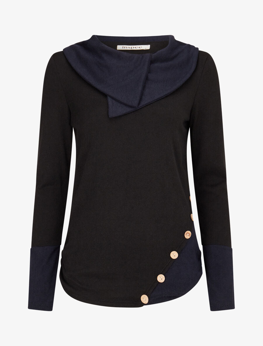 Pull fin à col rond stylisé - Noir/marine - 1
