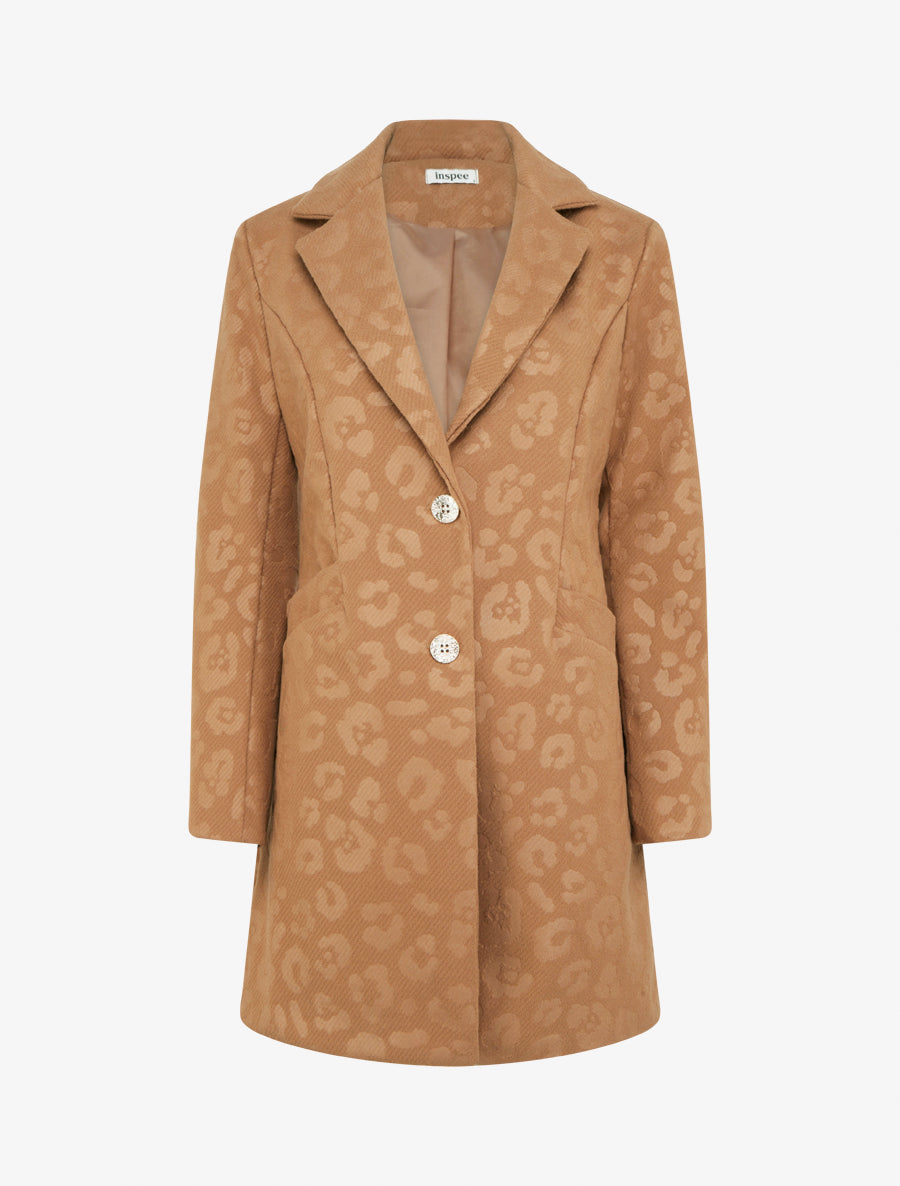 Manteau droit à motif léopard - Camel - 1