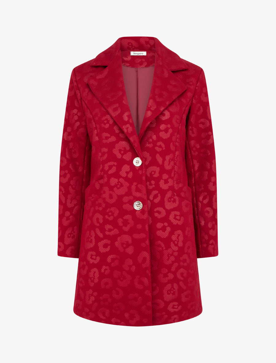 Manteau droit à motif léopard - Rouge - 1