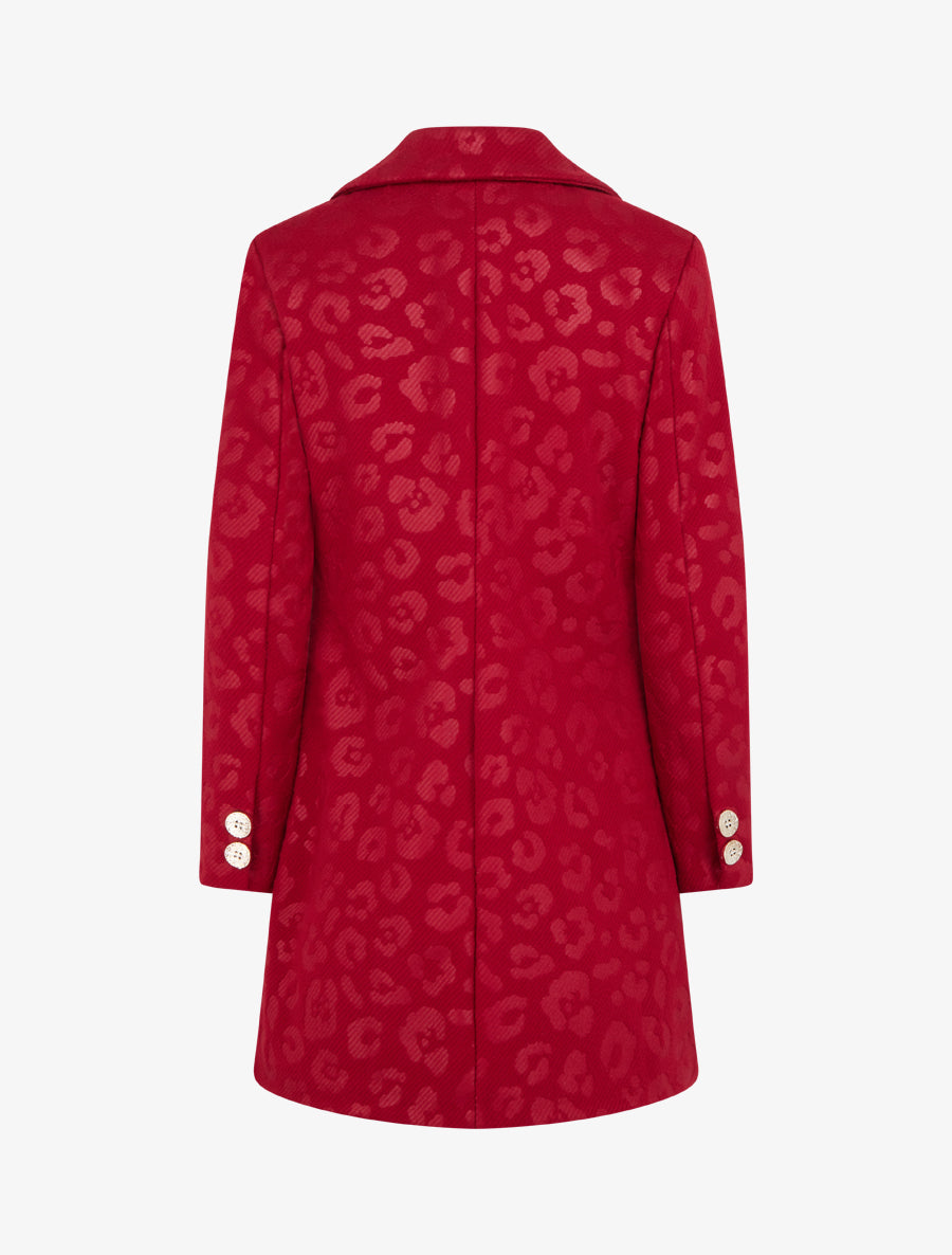 Manteau droit à motif léopard - Rouge - 2