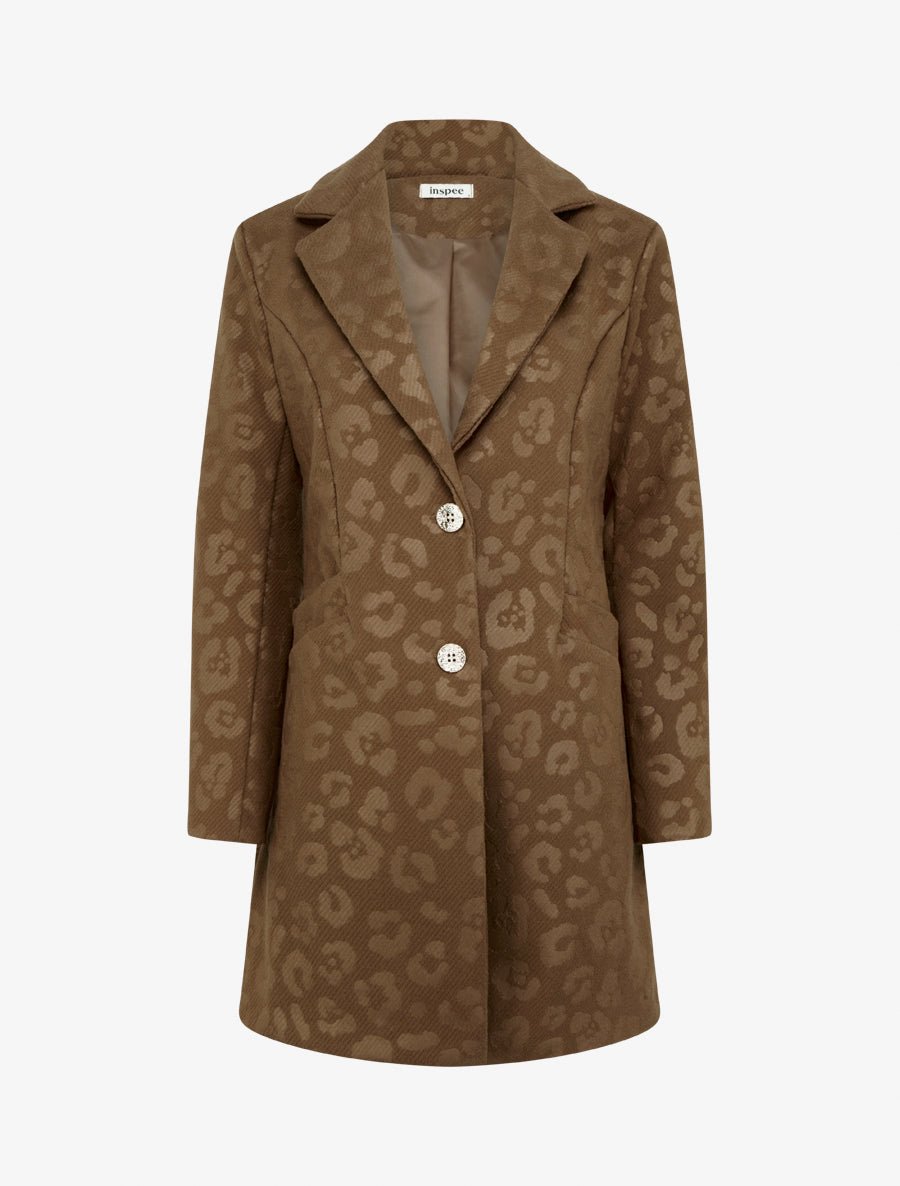 Manteau droit à motif léopard - Marron - 1