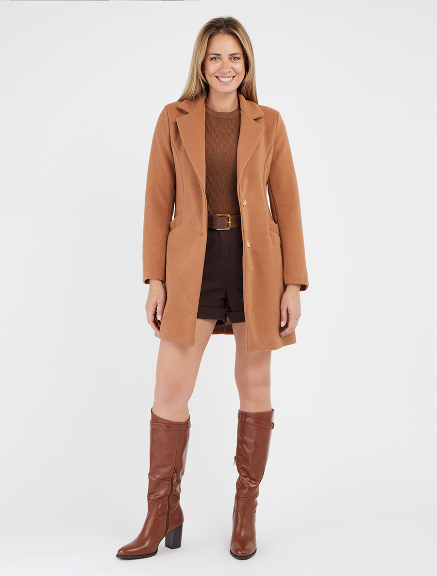 Manteau droit boutonné - Camel