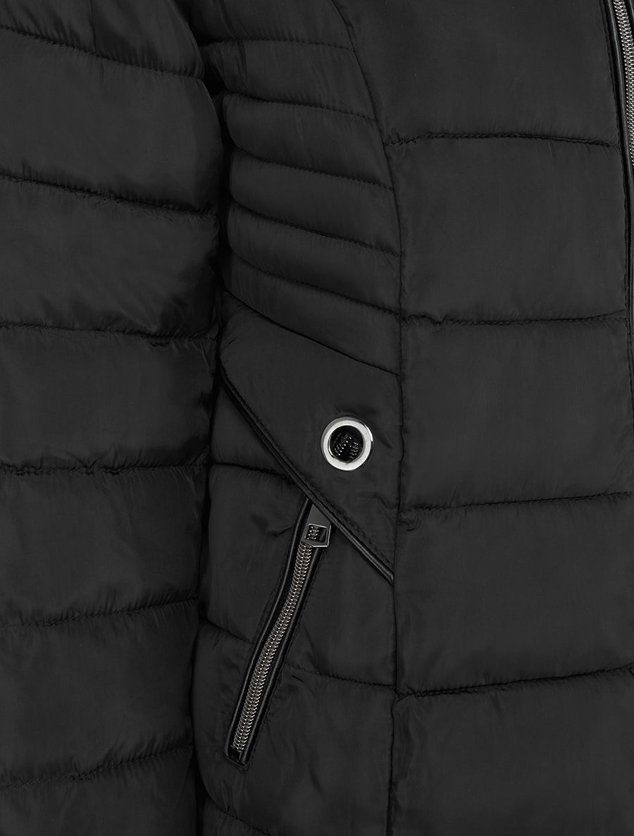 Doudoune droite à capuche en fourrure synthétique - Noir - 3