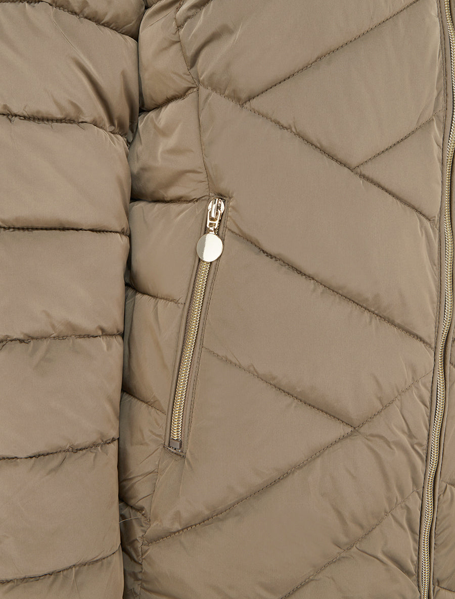 Doudoune matelassée à capuche fourrure synthétique - Taupe - 3