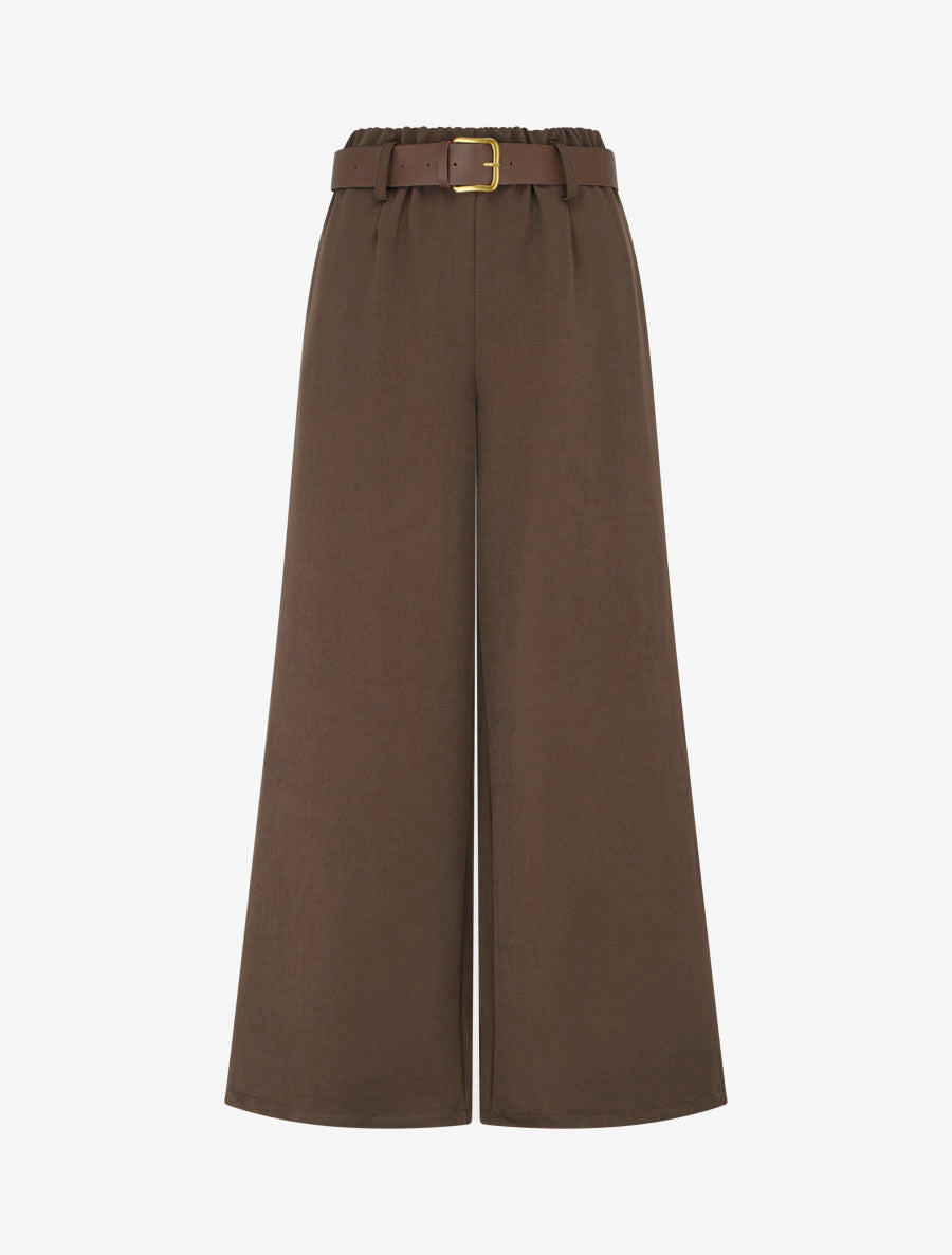 Pantalon élastiqué coupe ample - Marron